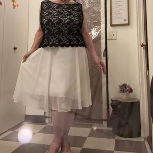 2 Connected Apparel Black Lace Over Cream/Black Lace Over Black Overlay Dresses